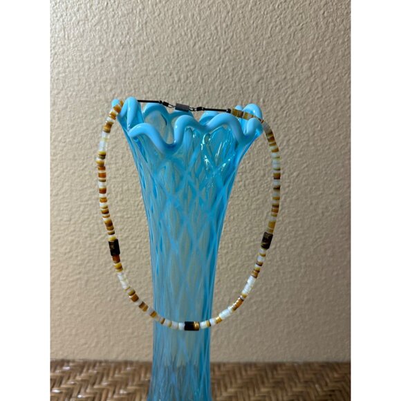 Vintage 70's Puka Shell Tiger Eye Beaded Necklace Chocker Twist Closure - Picture 1 of 9